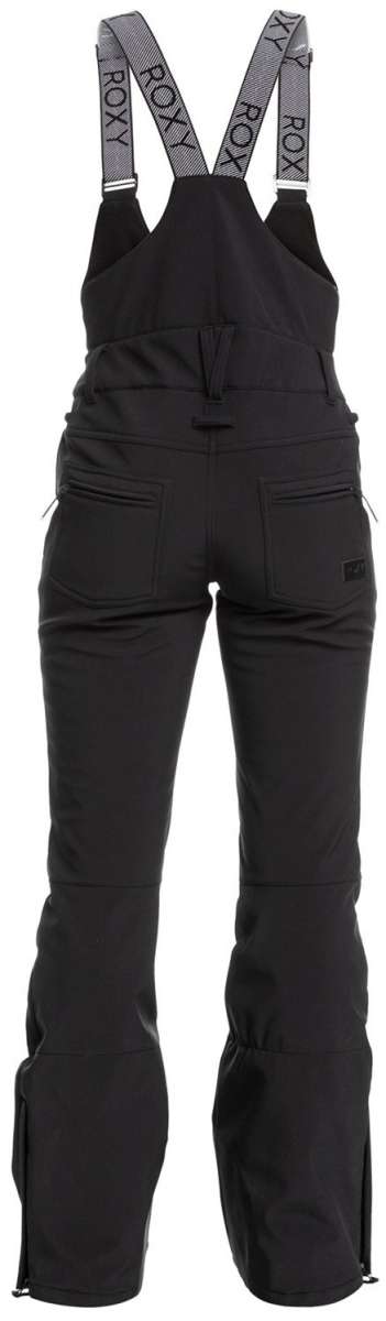 Roxy Women's Summit Bib Shell Pants 2024 - Black bib shell pants with a subtle snowflake pattern on the side of the leg.