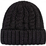 Roxy Women's Tram Beanie 2023 - Black beanie with a ribbed cuff and cable-knit pattern on the front.