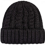 Roxy Women's Tram Beanie 2023 - Black beanie with a ribbed cuff and cable-knit pattern on the front.