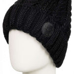 Roxy Women's Tram Beanie 2023 - A black beanie with a circular ROXY logo on the front.