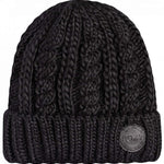 Roxy Women's Tram Beanie 2023 - A black beanie with a ribbed texture and a circular embroidered logo on the front.