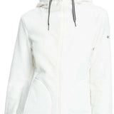 Roxy Women's Tundra Full Zip Fleece Jacket 2024 - A white fleece jacket with a zippered front and hood, featuring black drawstrings on the hood.
