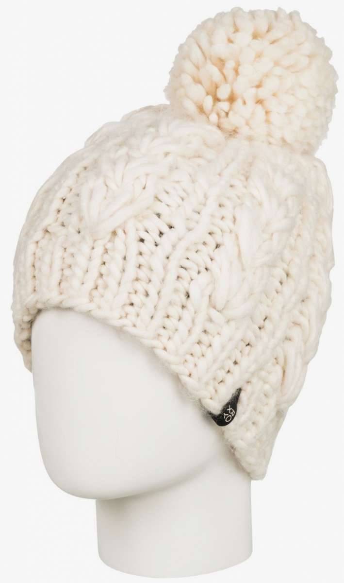 Roxy Women's Winter Beanie 2022 - A cream-colored beanie with a pom-pom on top.