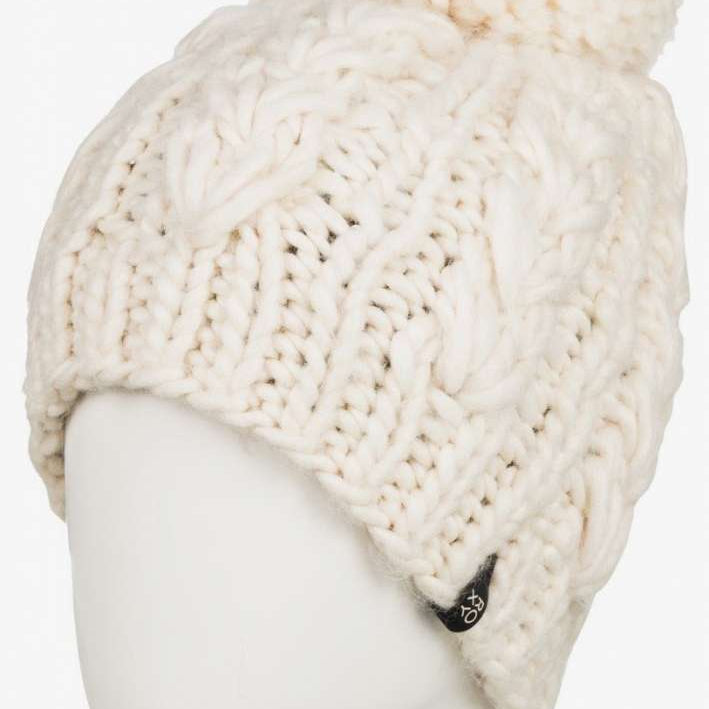 Roxy Women's Winter Beanie 2022 - A cream-colored beanie with a pom-pom on top.