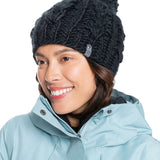 Roxy Women's Winter Beanie 2022 - A black beanie with a large pom-pom on top.