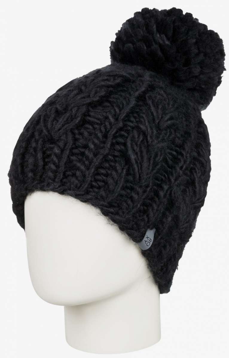 Roxy Women's Winter Beanie 2022 - A black beanie with a pom-pom on top.
