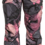 Roxy Women's Nadia Print Insulated Pant - A pair of insulated snow pants with a pink and black floral pattern.
