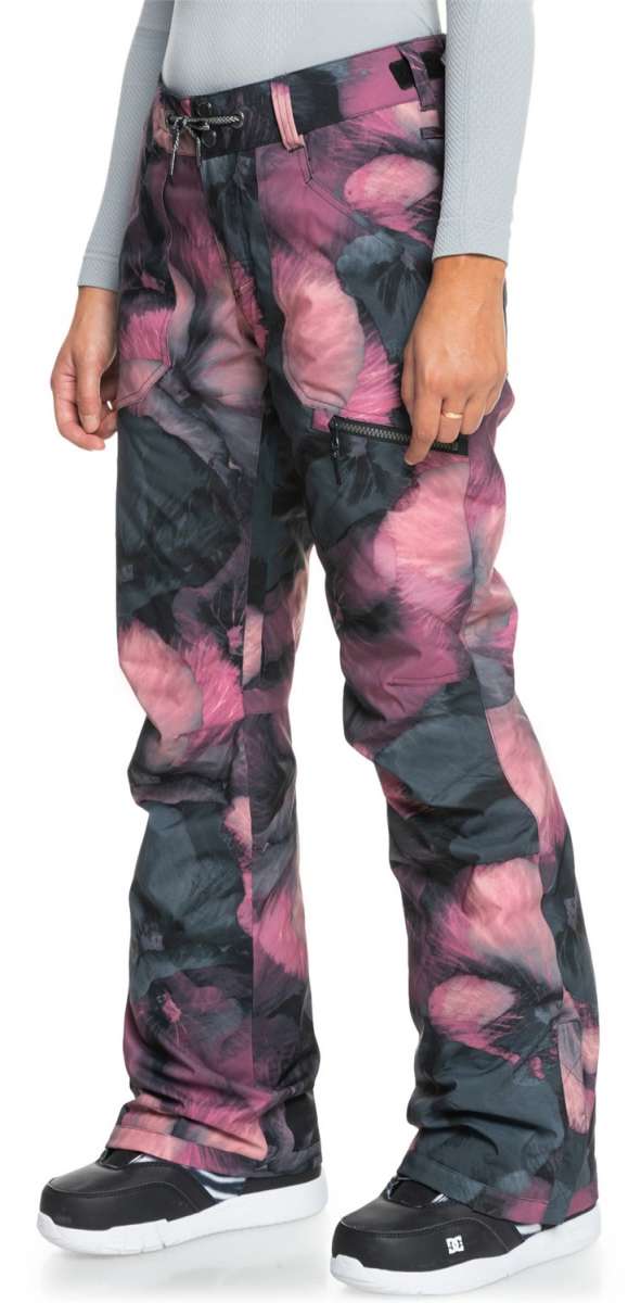 Roxy Women's Nadia Print Insulated Pant - A pair of women's insulated snow pants with a pink and black abstract floral print.