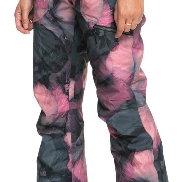 Roxy Women's Nadia Print Insulated Pant - A pair of women's insulated snow pants with a pink and black abstract floral print.