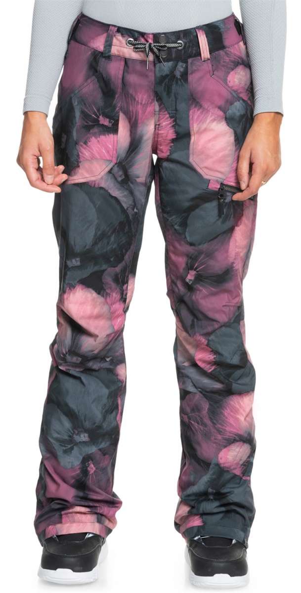 Roxy Women's Nadia Print Insulated Pant - A pair of women's snow pants with a pink and black abstract floral print design.
