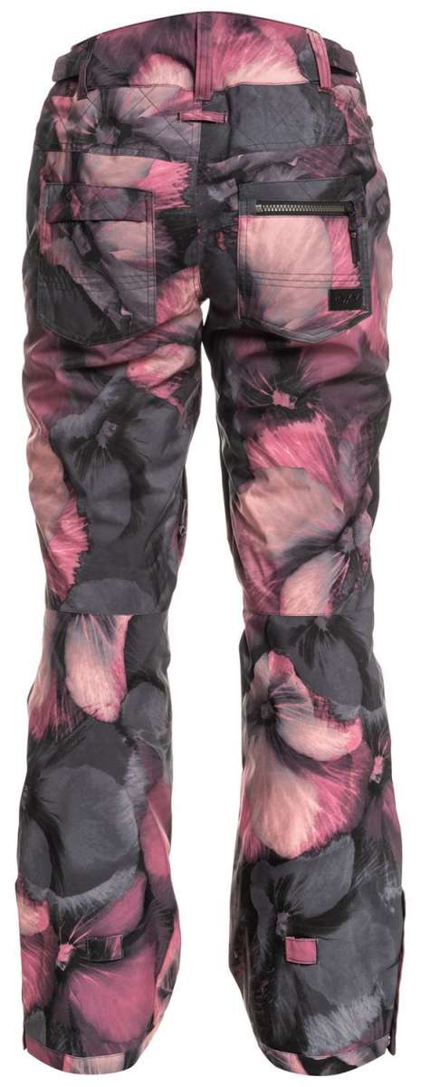 Roxy Women's Nadia Print Insulated Pant - A pair of women's insulated snow pants with a pink and black floral print design.
