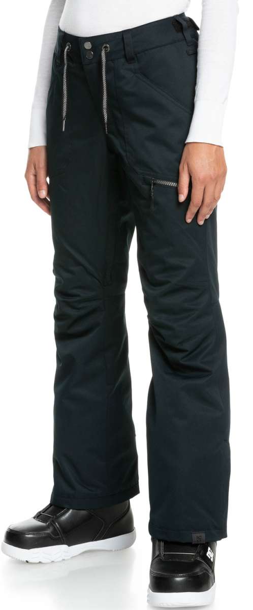 Roxy Women's Nadia Insulated Pants Short 2023 - Black pants with a zippered pocket on the thigh and silver zipper pull.