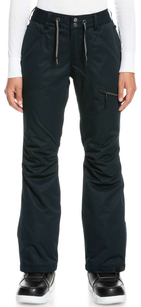 Roxy Women's Nadia Insulated Pants Short 2023 - Black pants with zippered pockets and a drawstring waistband.
