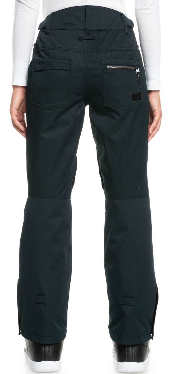 Roxy Women's Nadia Insulated Pants Short - Black pants with a zippered pocket on the back right side and quilted detailing on the waistband.