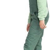 Roxy Women's Rideout Insulated Bib Pant 2024 - Sage green bib pants with a quilted pattern on the side seams and black hardware.