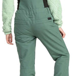 Roxy Women's Rideout Insulated Bib Pant 2024 - Sage green bib pants with black straps and a zippered pocket on the side.