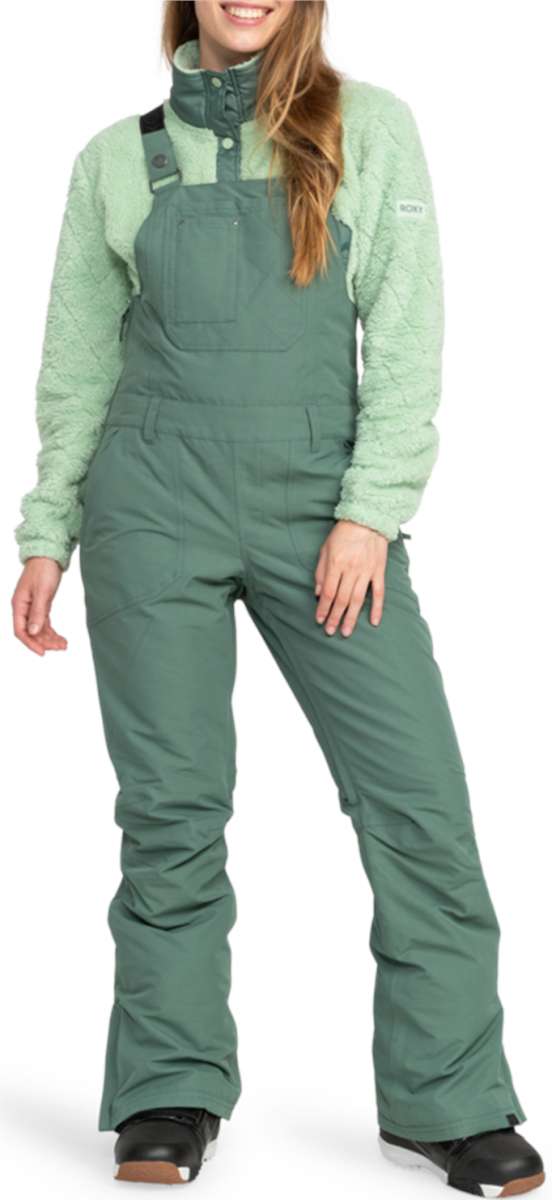 Roxy Women's Rideout Insulated Bib Pant - Sage green bib pants with a quilted pattern on the upper thigh area.