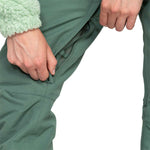 Roxy Women's Rideout Insulated Bib Pant 2024 - Dark green bib pant with zippered pockets and adjustable waistband.