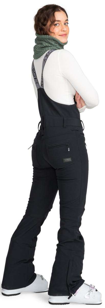 Roxy Women's Rideout Insulated Bib Pant - Black bib pants with gray patterned straps and black belt loops.