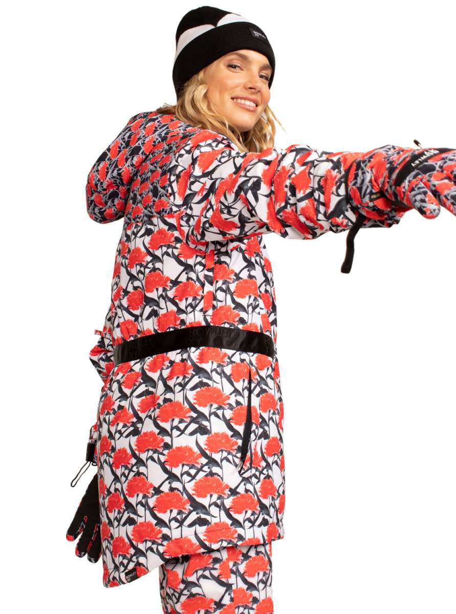 Roxy X Rowley Women's Beanie 2022 - Black beanie with white stripe and embroidered logo on front.