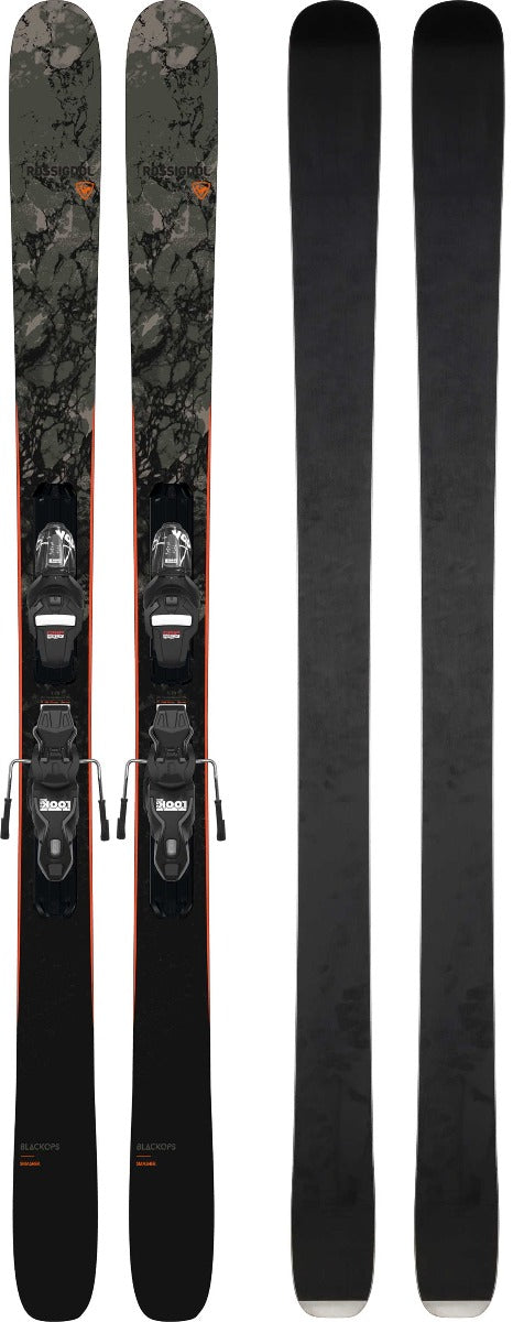 Rossignol Blackops Smasher Ski with Xpress 10 GW Ski Bindings 2021-2022 - A black ski with a marbled gray pattern on the top sheet.