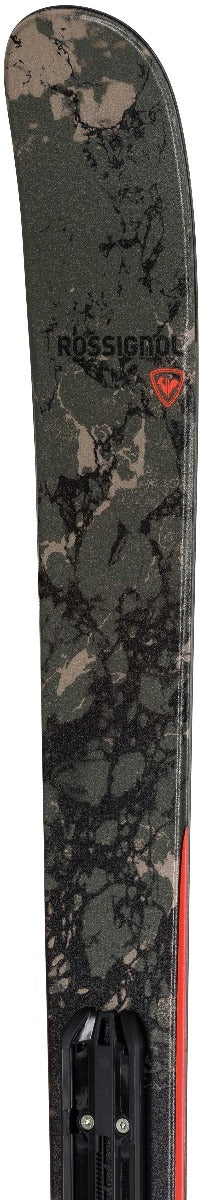 Rossignol Blackops Smasher Ski with Xpress 10 GW Ski Bindings 2021-2022 - A black ski with a marbled pattern and red accents.