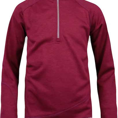 Boulder Gear Junior's Ruby Micro Quarter-Zip Sweater 2020 - A dark red quarter-zip sweater with a silver zipper and white lettering on the bottom right corner.