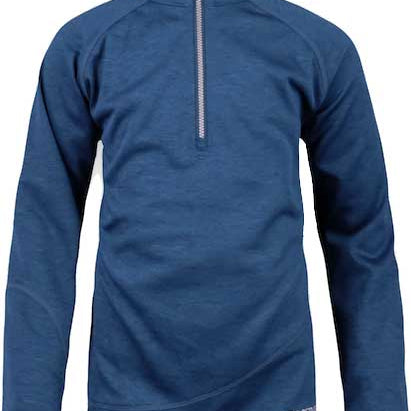 Boulder Gear Junior's Ruby Micro Quarter-Zip Sweater 2020 - A dark blue quarter-zip sweater with a silver zipper and white lettering on the bottom right.
