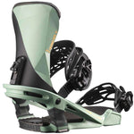 Salomon Alibi Pro Snowboard Bindings 2023 - A pair of black snowboard bindings with a geometric pattern on the straps and buckles.