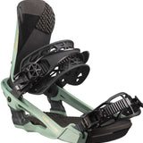 Salomon Alibi Pro Snowboard Bindings 2023 - A pair of black snowboard bindings with a geometric pattern on the straps and buckles.
