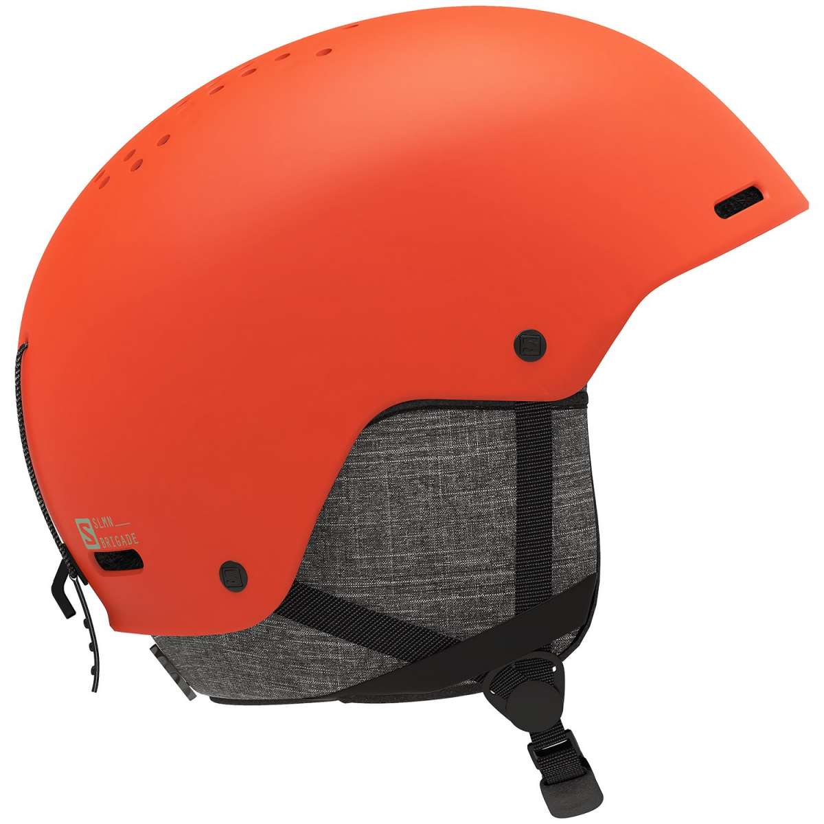 Salomon Brigade Helmet 2023 - A matte black helmet with a white logo on the side and ventilation holes along the top edge.
