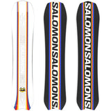 Salomon Junior's Dancehaul Grom Snowboard 2024 - A white snowboard with a red stripe down the middle and blue stripes on either side.