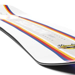 Salomon Junior's Dancehaul Grom Snowboard 2024 - A white snowboard with a red, yellow and blue stripe down the middle.