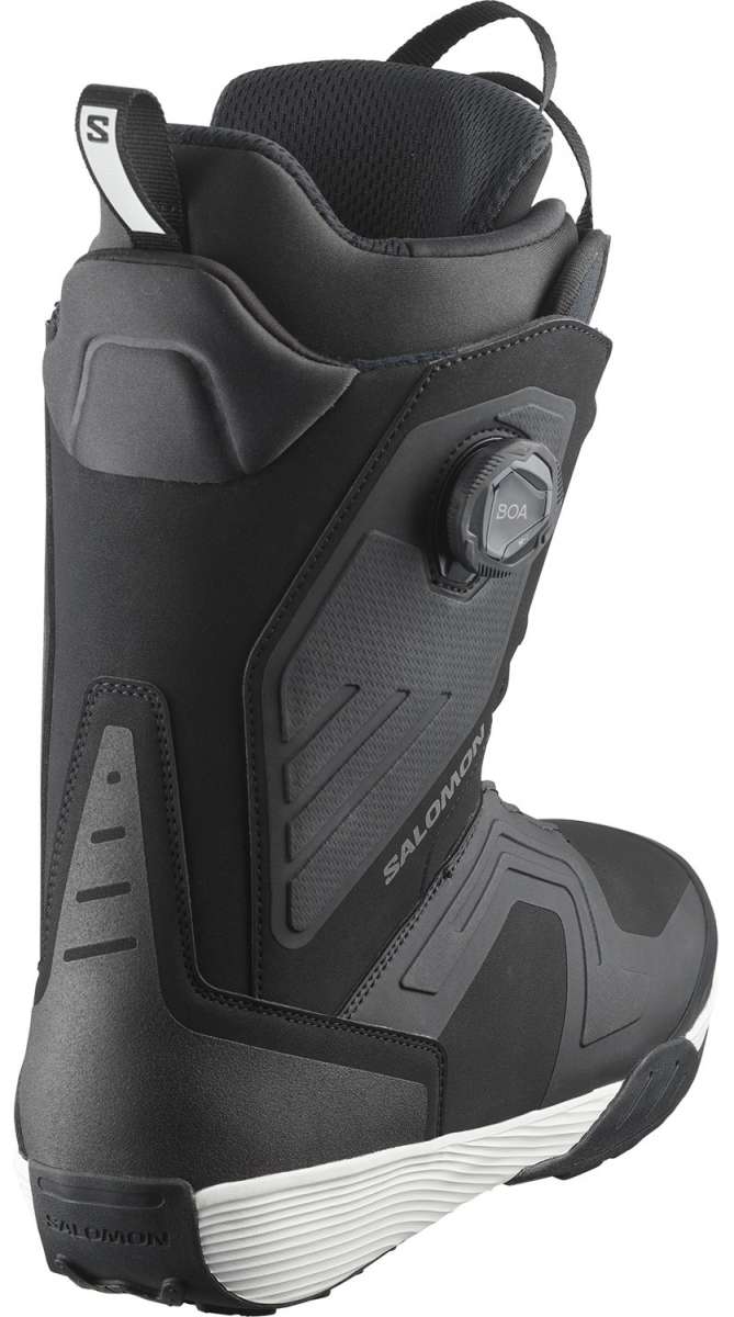 Salomon Dialogue Dual BOA Snowboard Boots 2024 - Black boots with a textured pattern on the side and white accents on the sole.
