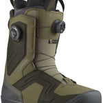 Salomon Dialogue Dual BOA Snowboard Boots 2024 - A pair of olive green snowboard boots with black laces and a black sole.