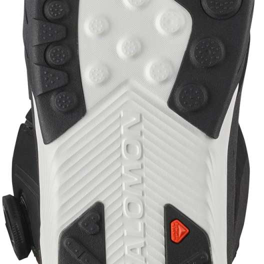 Salomon Dialogue Dual BOA Snowboard Boots 2024 - Black boots with white accents and a textured rubber outsole.