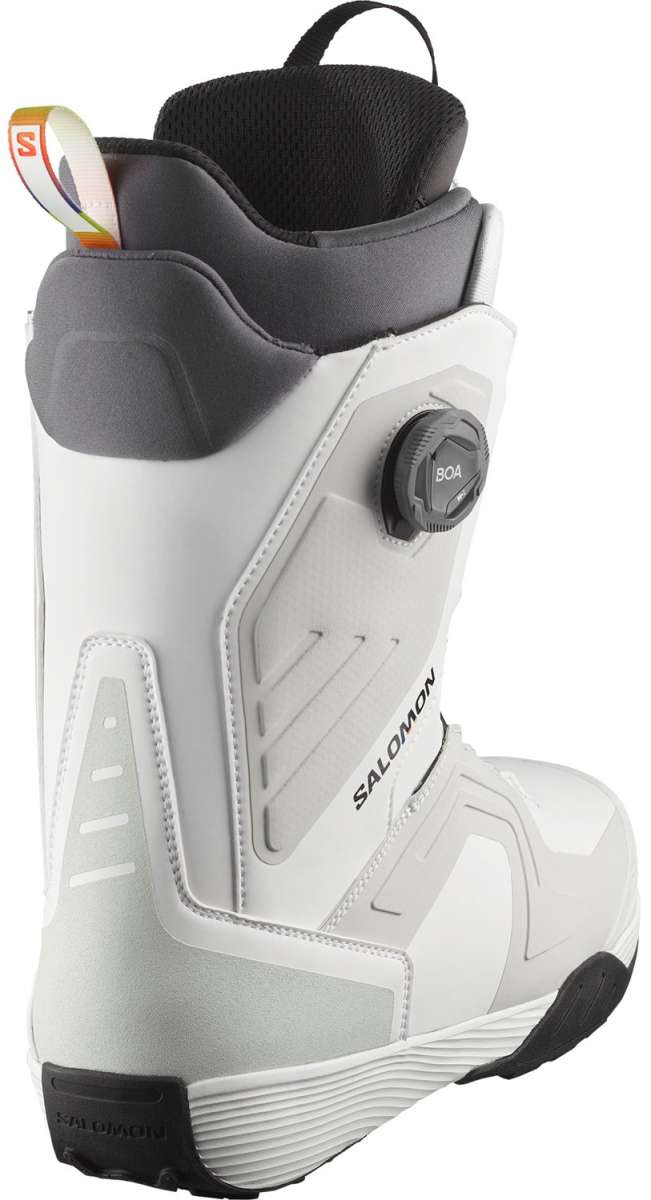 Salomon Dialogue Dual BOA Snowboard Boots 2024 - White boots with gray accents and a black BOA dial on the side.