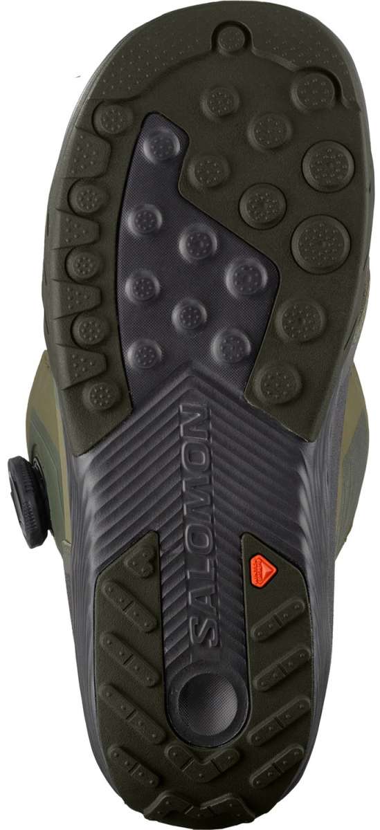 Salomon Dialogue Dual BOA Snowboard Boots 2024 - Black boots with a textured rubber sole and silver BOA dials on the side.