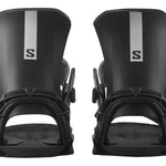 Salomon District Snowboard Bindings 2024 - Black bindings with a white logo on top of the left boot.