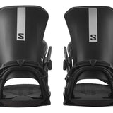 Salomon District Snowboard Bindings 2024 - Black bindings with a white logo on top of the left boot.