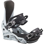 Salomon District Snowboard Bindings 2024 - A pair of snowboard bindings with a sleek black strap and silver buckles.