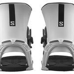Salomon District Snowboard Bindings 2024 - White bindings with black straps and buckles.