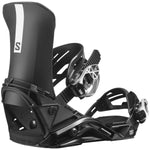 Salomon District Snowboard Binding 2022-2023 - A black snowboard binding with a white stripe on the side and silver hardware.