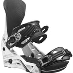 Salomon District Snowboard Binding 2022-2023 - A black and white snowboard binding with a geometric pattern on the straps.