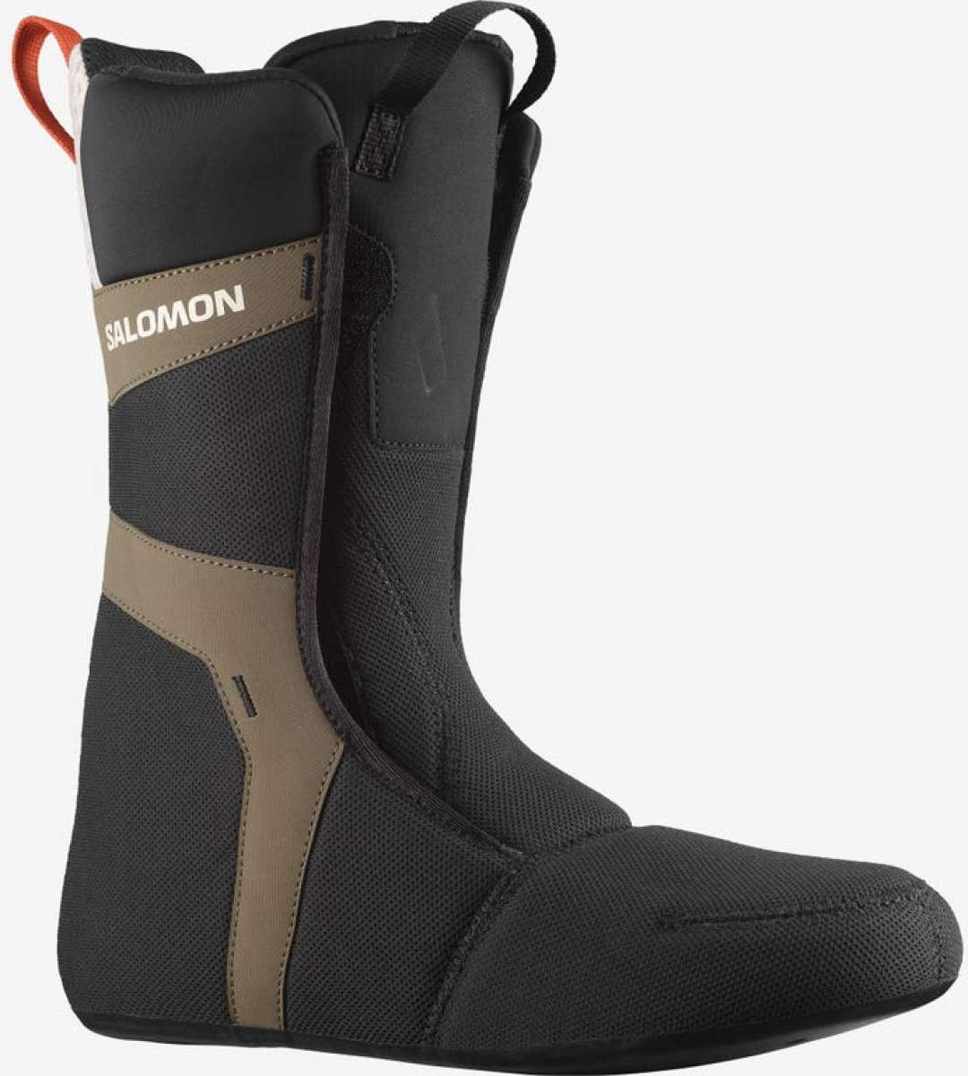 Salomon Echo Dual Boa Snowboard Boot 2023 - A black snowboard boot with a tan stripe and white lettering on the side.