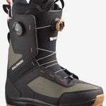 Salomon Echo Dual Boa Snowboard Boot 2023 - Black snowboard boots with orange accents and a textured rubber sole.