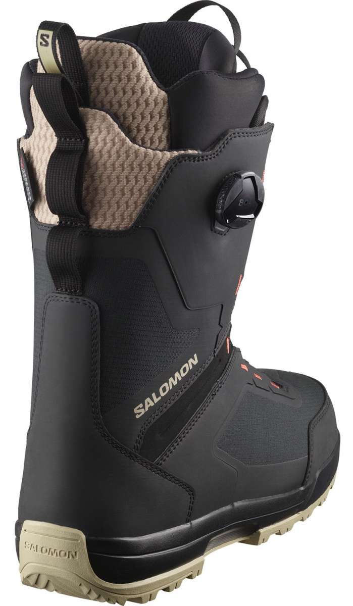 Salomon Echo Dual BOA Wide Snowboard Boots 2024 - Black snowboard boots with a textured pattern on the side and a beige logo on the tongue.
