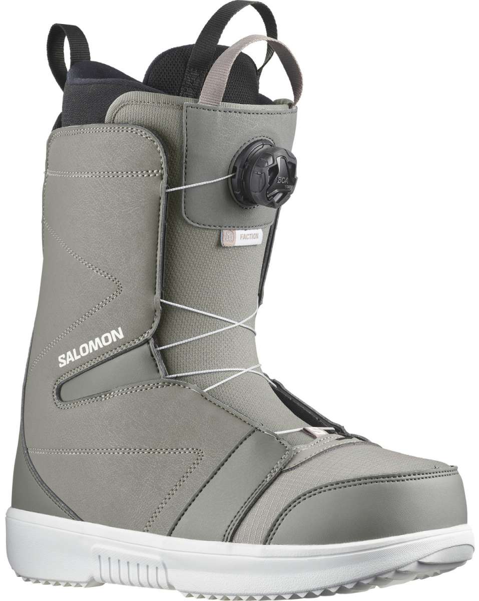 Salomon Faction BOA Snowboard Boots 2024 - A pair of gray snowboard boots with a black BOA dial on the side.
