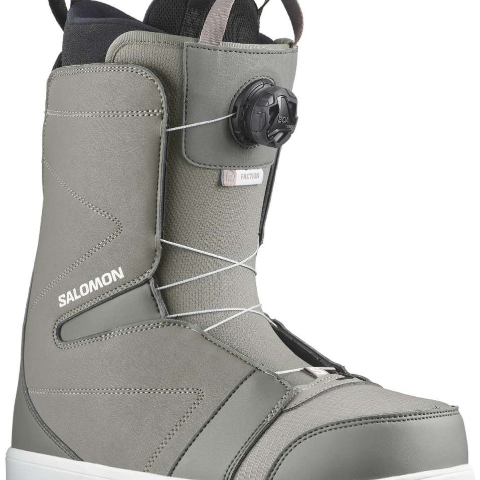 Salomon Faction BOA Snowboard Boots 2024 - A pair of gray snowboard boots with a black BOA dial on the side.