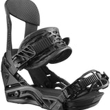 Salomon Hologram Snowboard Binding 2023 - A black snowboard binding with a textured strap and a circular logo on the side.